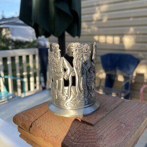 Vintage Godinger Silver Art Co. Pewter Santa Claus Votive Candle Holder